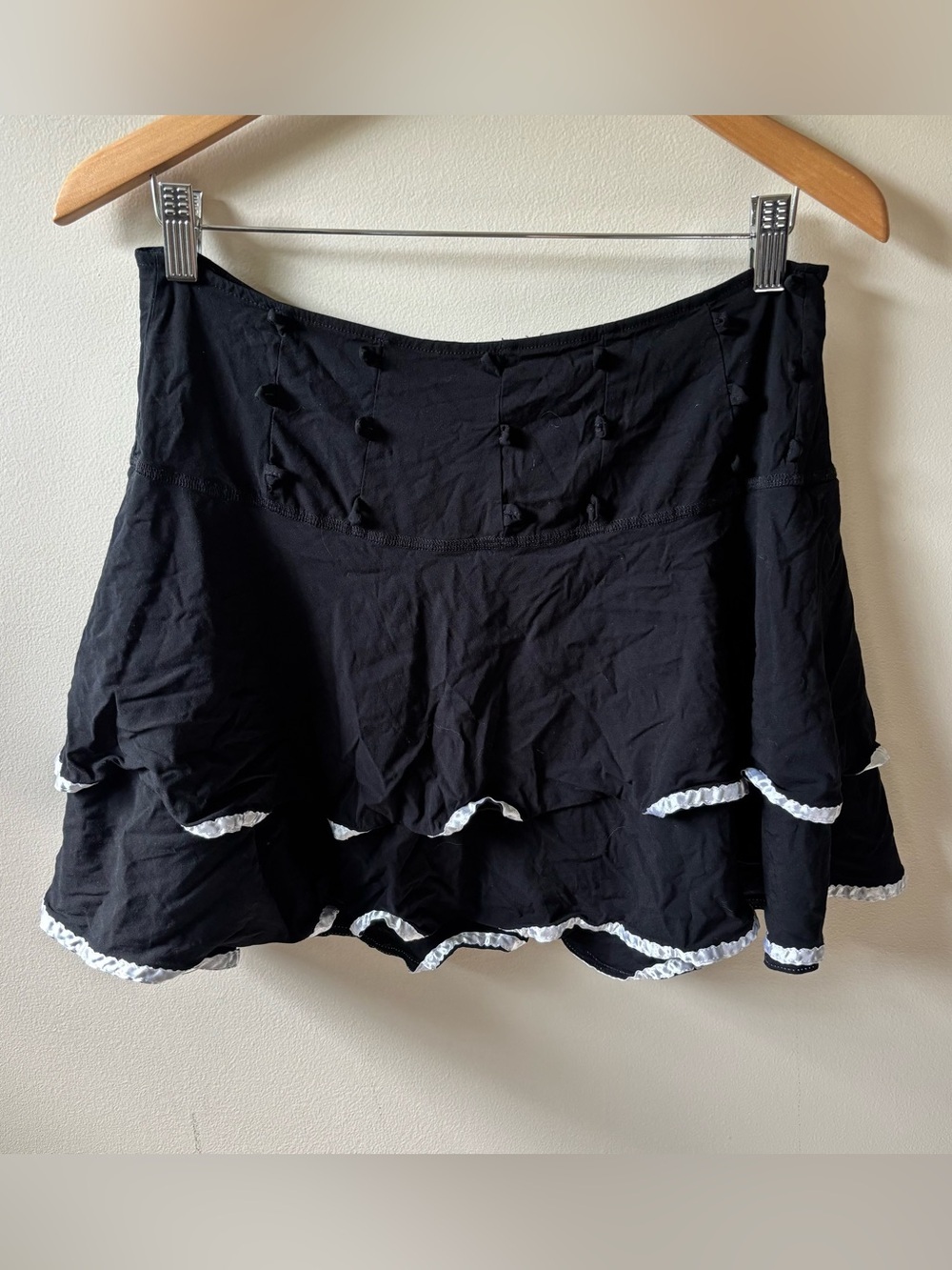 Social Collision Black Ruffle Mini Skirt with White Trim